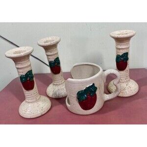 Heritage Pottery Fruit Pottery Apple Candle Stick & Chamber Lamp Country Rustic